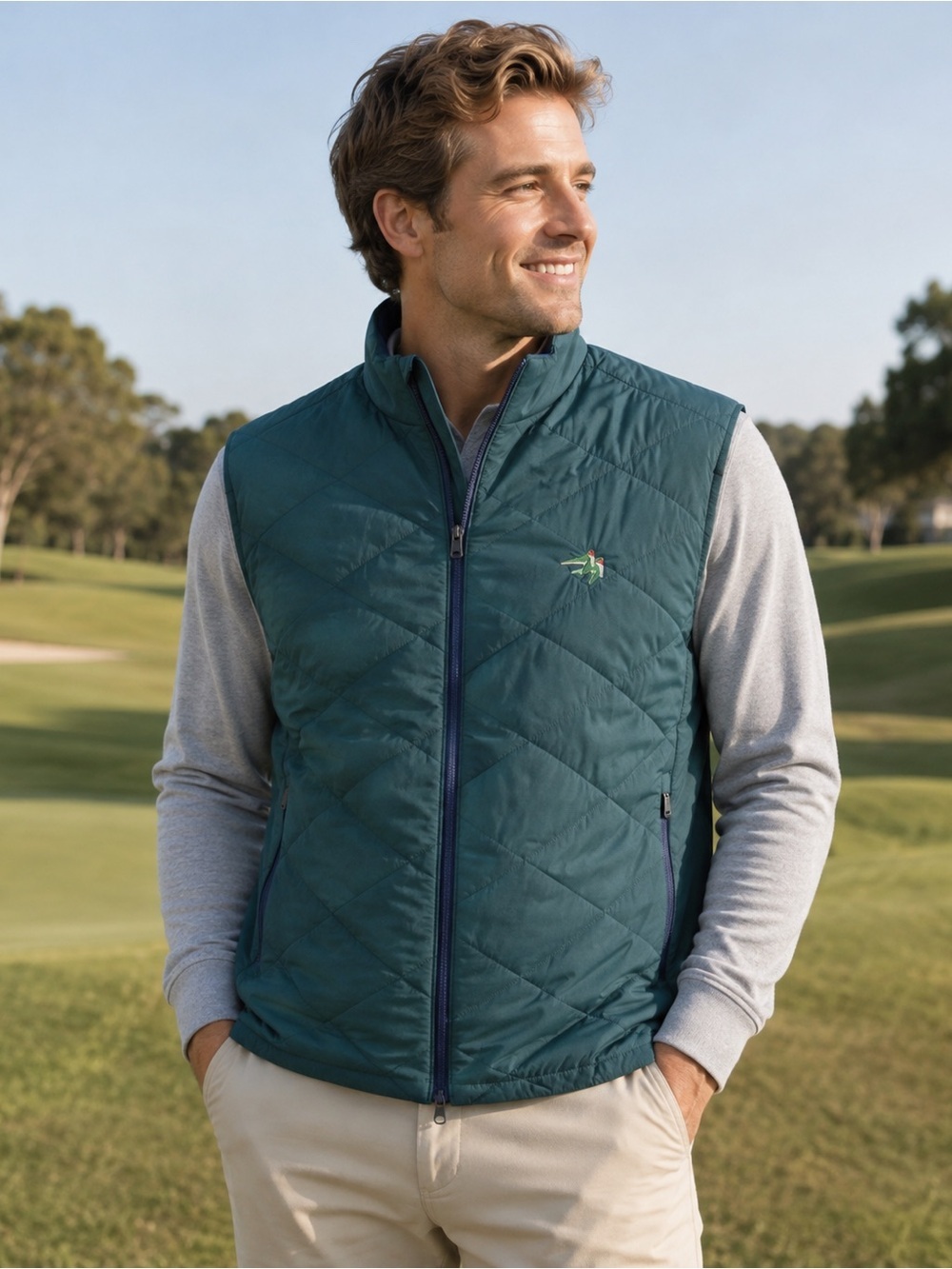 Kjus sz M Men’s Release Diamond Vest Dark Green Quilted Zip Front new condition